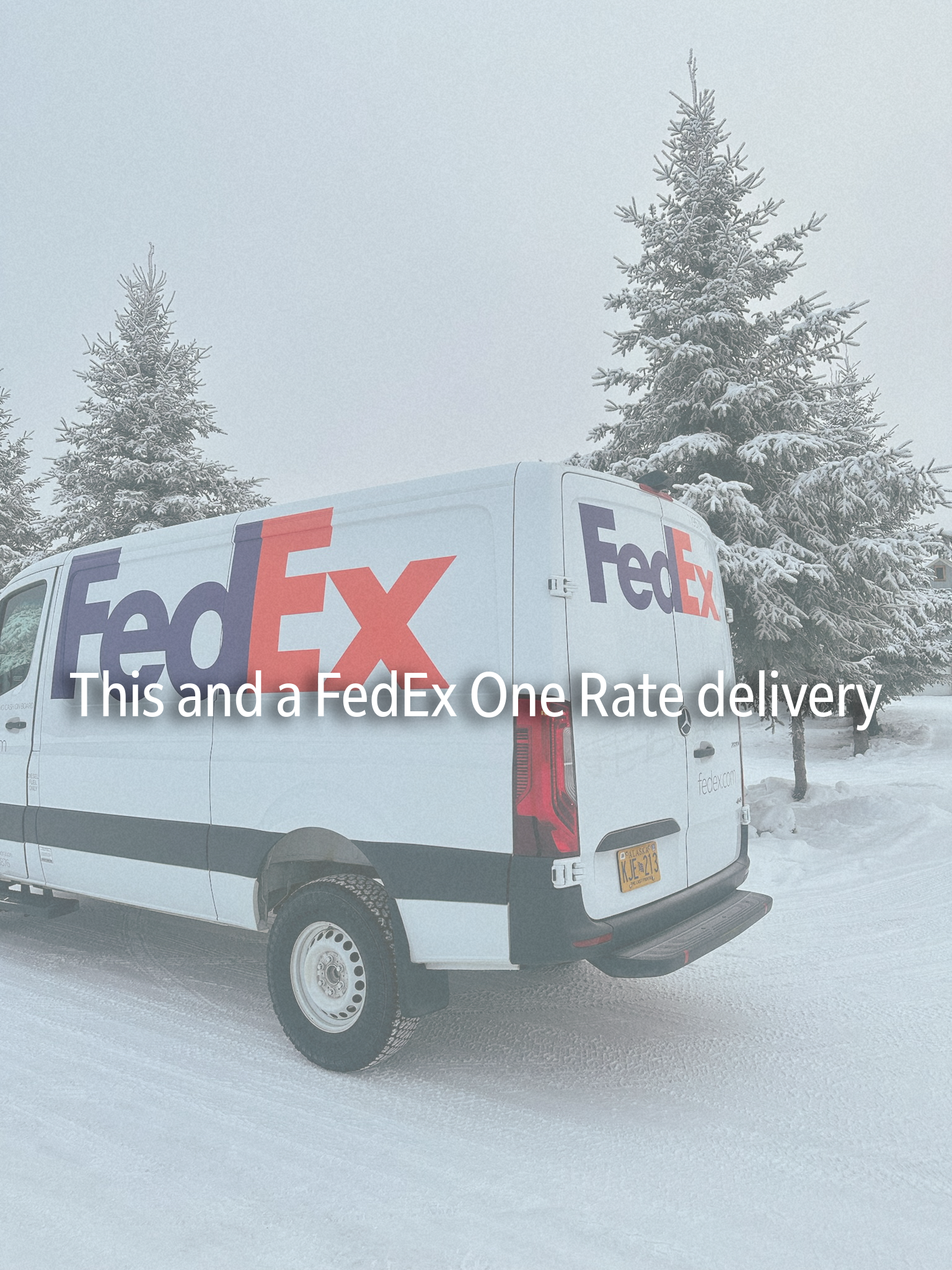 FedEx One Rate delivery van in the snow